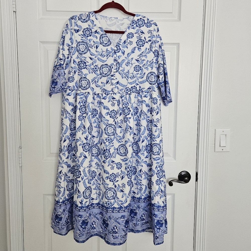 Blue and White Floral Dress